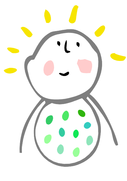The drawing shows a cartoon of an anthropomorphic snowman with eyes closed under what appears to be sunlight rays on its face; it has arms outstretched as if embracing something unseen in front, and is set against a black background that contrasts sharply with the white figure's colorful attire.