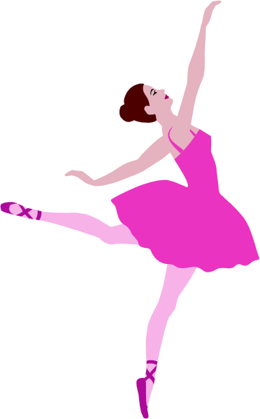 The image shows a black and white silhouette of an adult female ballet dancer performing on stage with her arms extended outward in front of her body while wearing pointe shoes.
