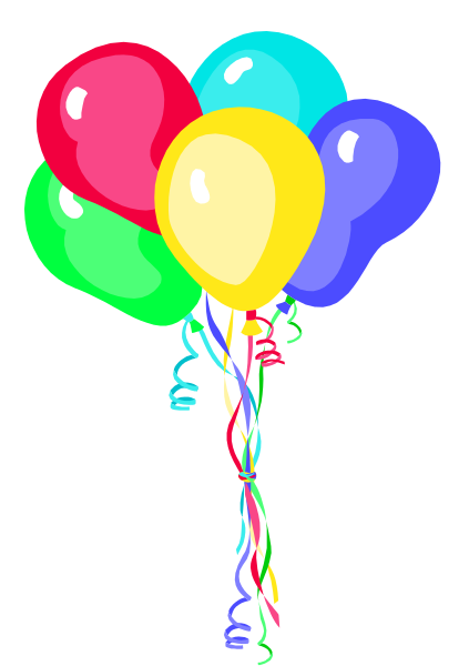 The image shows a bunch of colorful balloons tied together with ribbons at their base against a dark background.