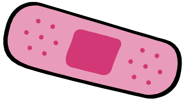 The image shows a pink bandage with white dots on it placed over an object that resembles a wound or injury in what appears to be a medical context.