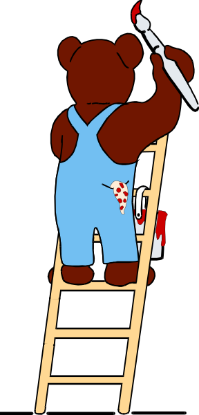 The cartoon shows a bear character on an overturned ladder with tools around it; there is no text present within this image.