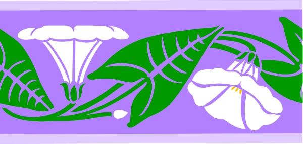 The image shows a stylized banner with floral designs on it; there is no text present within this clip-art piece.