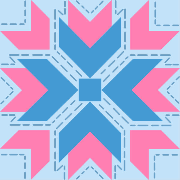 The image displays a colorful geometric pattern with star shapes featuring pink, blue, red, white, green, yellow, black, gray, orange, purple hues on a light background.