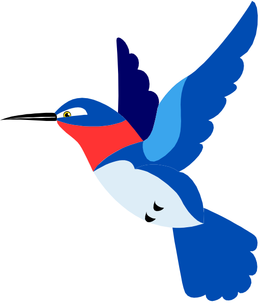 The image shows a colorful cartoon bird with red wings flying against a black background.