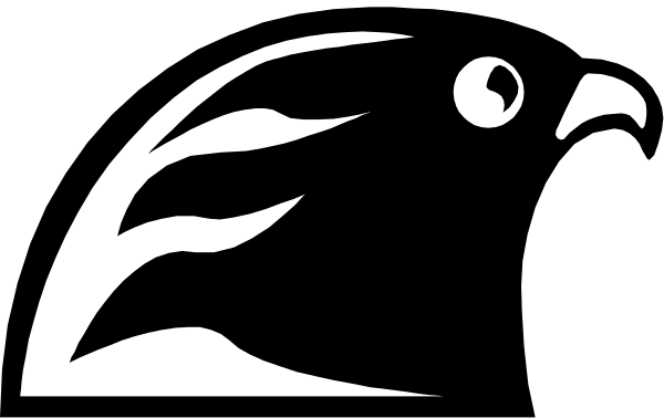 The image shows a black silhouette of an eagle with its wings spread against a white background on what appears to be a banner-like structure.