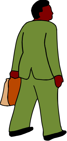 The image shows a person walking down an alleyway with their back to us; we can only see them from behind as they carry something in one hand while holding onto another object with both hands.
