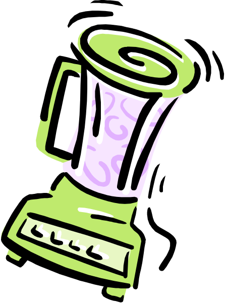 The image shows a cartoon of an electric blender with pink liquid inside it on top of what appears to be a countertop in front of which there is no background detail provided.