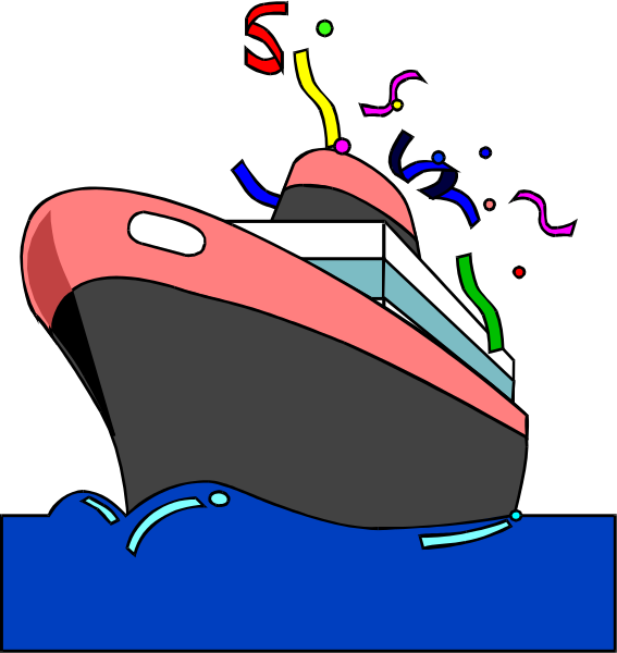The image shows a cartoon of two boats on water with colorful confetti around them; there is no text present in this clip-art illustration.