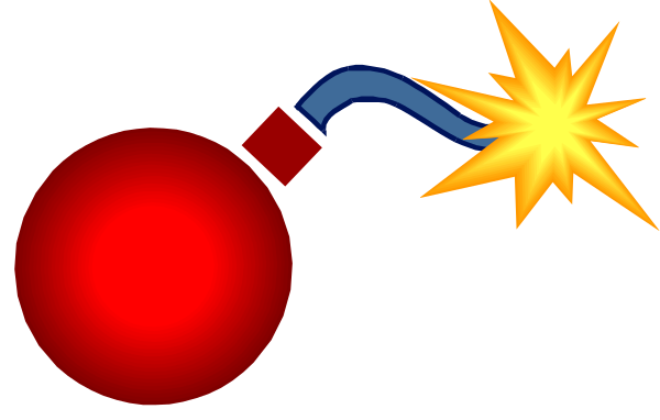 The image shows a cartoon explosion with an exaggerated red fireball emanating from what appears to be a small bomb-like object on its left side; there is no text present in this clip-art illustration, and it does not depict any people or animals.