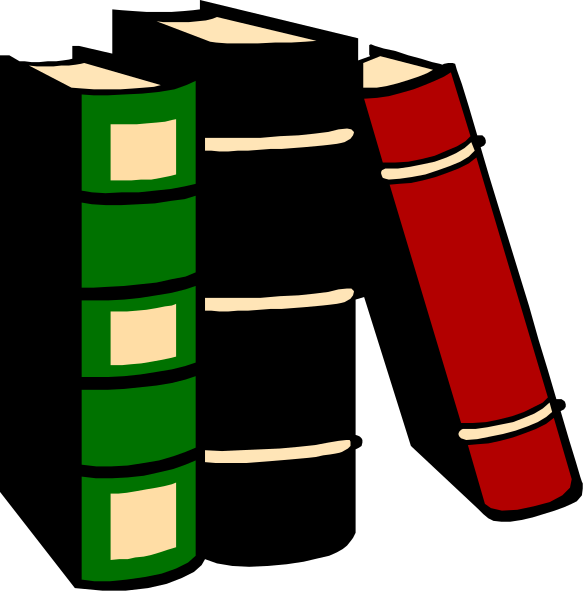 The image shows a collection of books with different colored spines stacked on top of each other against a black background; there is no visible text in this clip-art illustration.