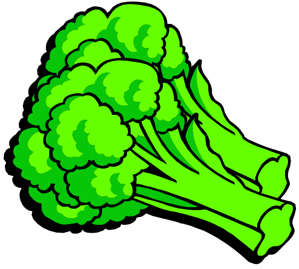 The image shows a cartoon of broccoli with green florets on top against a black background.