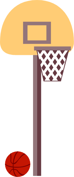 The image shows a basketball hoop with an attached backboard on top of it, positioned next to what appears to be a ball machine that is dispensing balls into play.