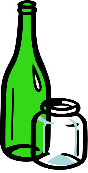 The image shows a green bottle of wine next to an empty glass bottle with blue liquid inside on what appears to be a gray surface in front of a dark background.