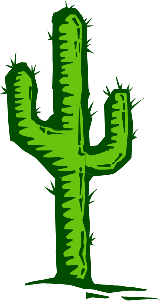 The image shows a cartoon cactus with two arms on either side of it against a black background.