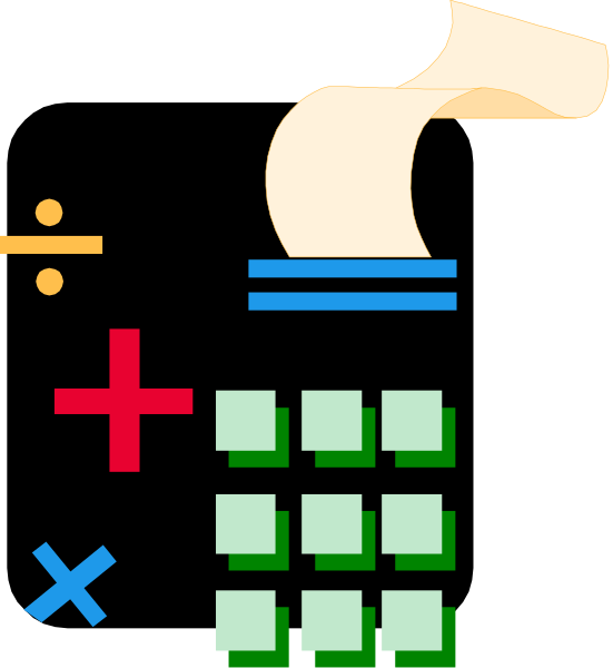 The image shows a collection of mathematical symbols including an equal sign (=), plus (+) signs, minus (-) signs, multiplication x symbol, division ÷ symbol, square root √ symbol, percent % symbol, and parentheses () on top of each other against a black background. There is also what appears to be the number "10" in red text at the bottom right corner with an orange line extending from it towards the symbols above. The image has a pixelated appearance typical for clip-art graphics.