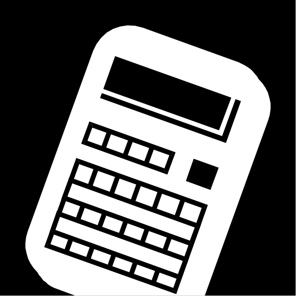 The black and white icon depicts a calculator with buttons on its side.