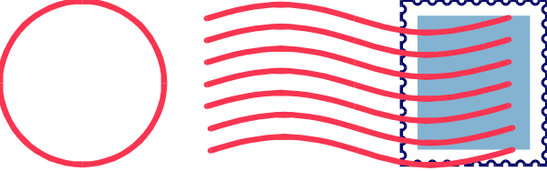 The image shows a stylized representation of an envelope with two red arrows pointing to it from either side, suggesting movement through space; there is also another smaller arrow above the larger one that appears to be emanating from behind the envelope and curving around in front of it before disappearing.