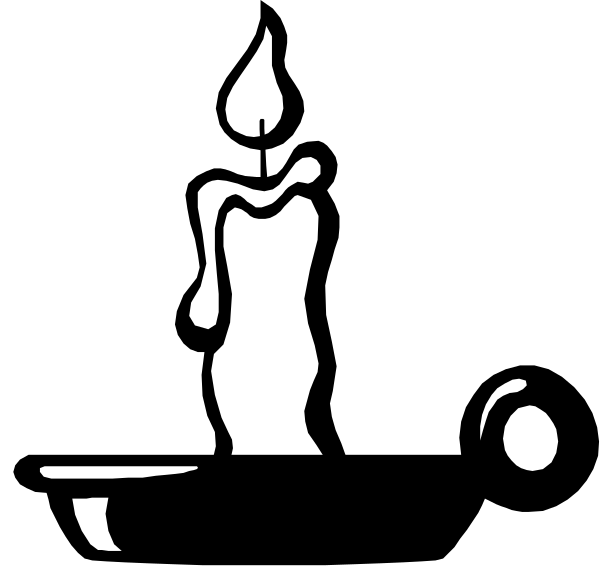 The black and white silhouette of a candle holder with an unlit candle next to it on what appears to be a tabletop in front of a window frame.