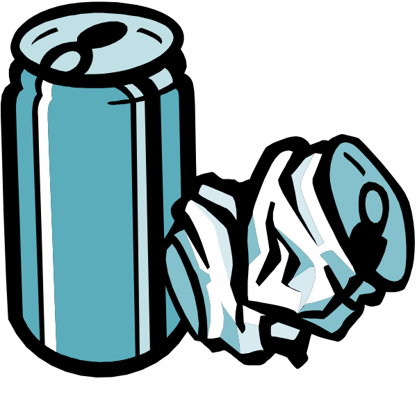 The illustration shows a can of soda on top of an ice cream cone with two scoops next to it; there is also trash in front of these items.