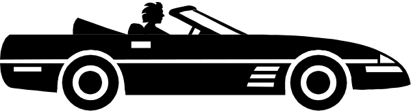 The image shows a black car with white wheels on top of it against an indistinct background that appears to be dark grey in color.