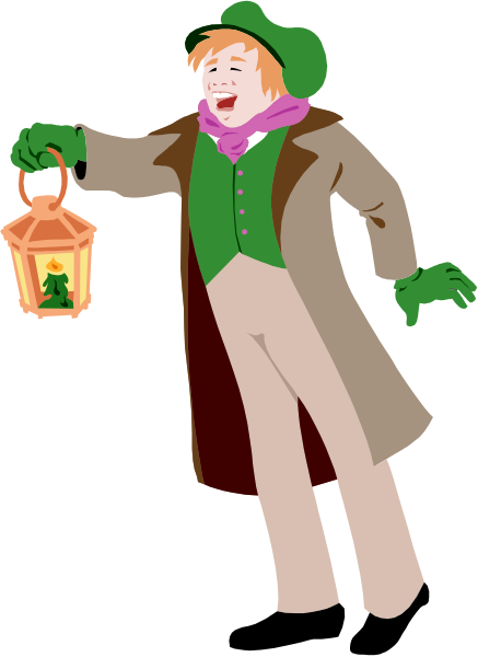 The image features a cartoon character dressed as an old man with white hair standing on top of a green hat holding a lantern in one hand while wearing glasses over his eyes; he is smiling broadly at something off-camera, and there's no text present within this small clip art illustration.