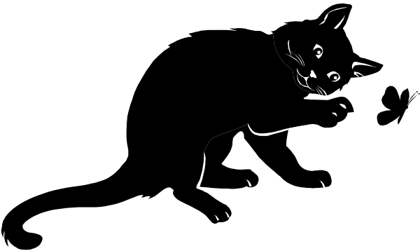 The black cat appears to be looking at something off camera with a focused expression on its face.