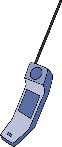 The image shows a blue stapler with an attached pen on top of it against a black background.
