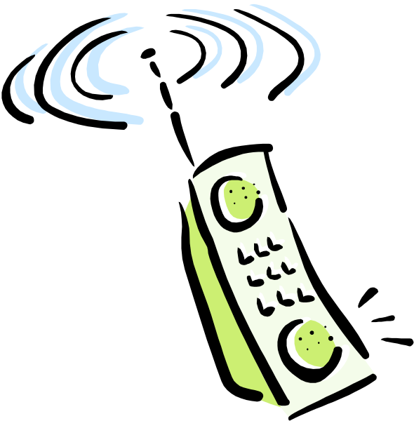 The image shows a cartoon of an old rotary phone with two buttons on it next to what appears to be a slice of pizza that has been cut into four pieces.