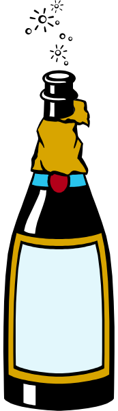 The image shows a bottle of beer with an animated character on it that appears to be pouring liquid from another container into itself while standing in front of what looks like a window at nighttime.