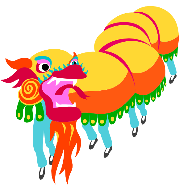 The image shows a colorful dragon with multiple heads on its body standing upright against a black background.