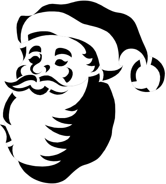 The black and white silhouette of a man's face with an exaggerated mustache next to Santa Claus holding what appears to be a bomb in his hand.