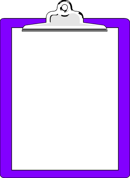 The image shows a purple clipboard with white paper attached to it against a grey background.