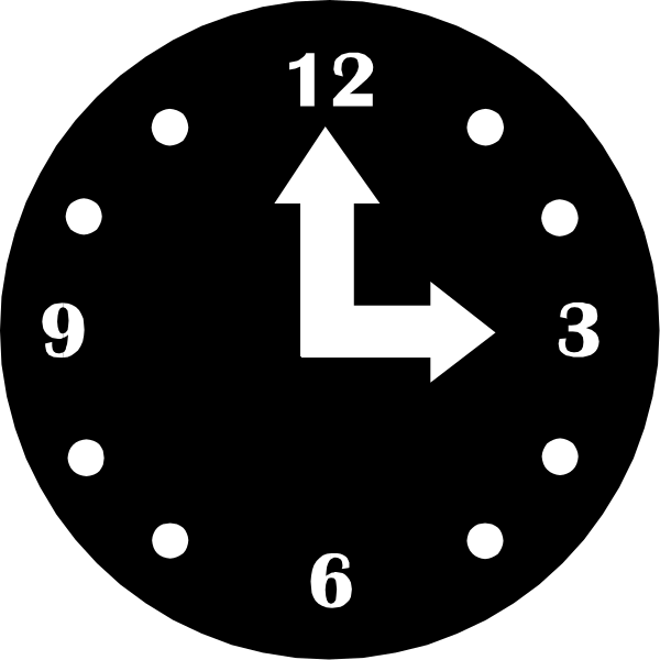 The image shows a black clock with white numbers indicating it's 12:05 pm (noon). There is an arrow pointing to "9" on one side of the circle representing hours, suggesting that time has been adjusted forward by one hour from standard time or daylight saving time settings. Surrounding this central image are six smaller dots arranged in a hexagonal pattern around it.