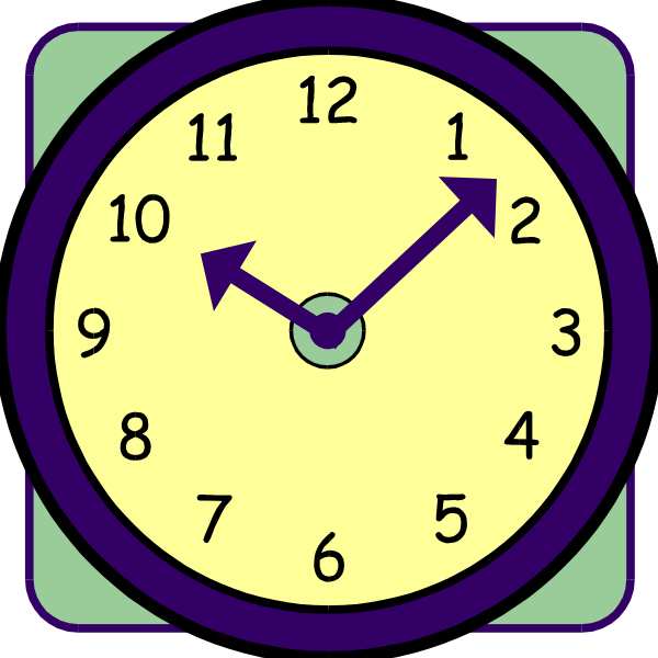 The image shows a clock with an arrow pointing to twelve o'clock indicating it is noon time.