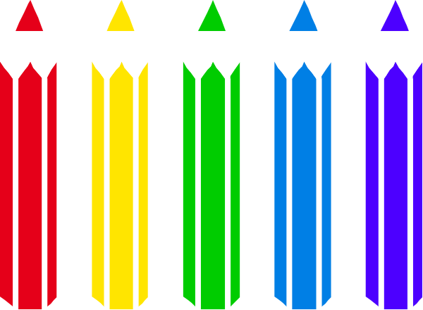 The image shows a row of nine pencils with colored erasers lined up next to each other against a dark background; from left to right: red, orange, yellow, green, blue, indigo, violet and purple again at end.