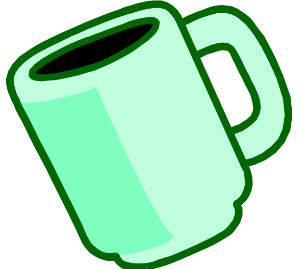 The image shows a green coffee cup with steam rising from it on top of what appears to be an ice cube.