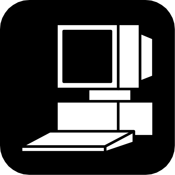 The black and white icon shows a computer monitor with an attached printer on top of it to its right side.