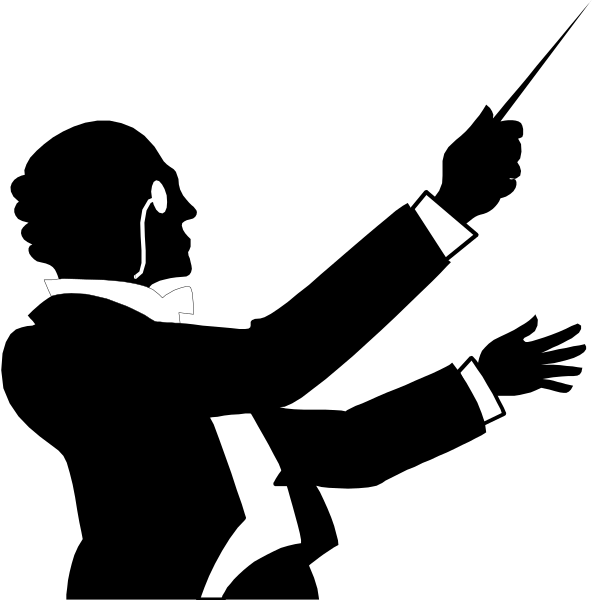 The black and white silhouette of a person playing an instrument with their hands on it against a dark background.