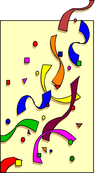 The image shows a colorful abstract design with various shapes that resemble confetti against a white background.