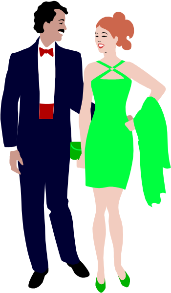 The image shows a man standing next to a woman who appears to be dancing; both individuals have exaggerated features typical of clip-art illustrations.
