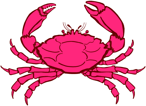 The image shows a pink lobster with claws against a black background.