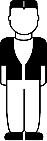 The image shows a black and white pixelated representation of two figures standing side by side against different backgrounds: on top is an abstract figure with multiple arms extending outward; below it appears to be another humanoid shape, possibly male due to clothing details like pants and tie.
