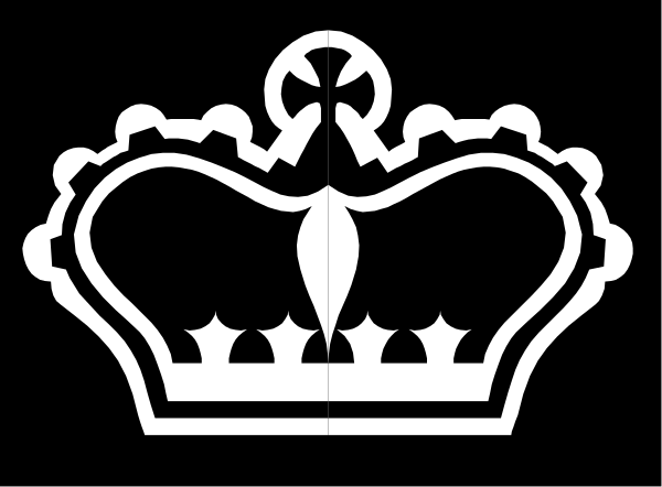 The black and white logo of a crown with stars around it on top of an emblem that resembles a castle wall.