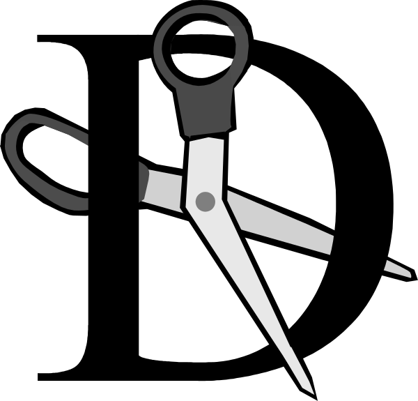 The black and white illustration shows a pair of scissors with their blades open at an angle to each other in front of two pairs of pliers; one is closed while the other has its jaws apart, all set against a dark background.
