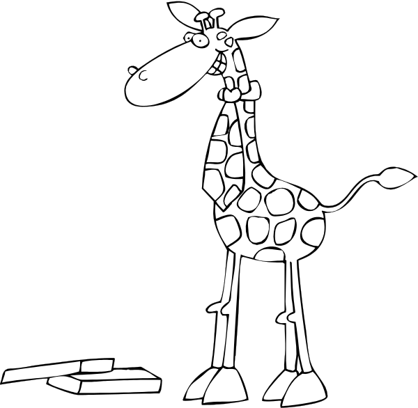 The black and white silhouette of a giraffe standing next to an open book with pages falling out onto what appears to be a dark background.