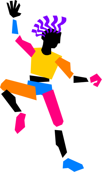 The image shows a colorful pixelated figure of an athlete running on what appears to be a track with multiple lanes marked by lines in different shades of gray.