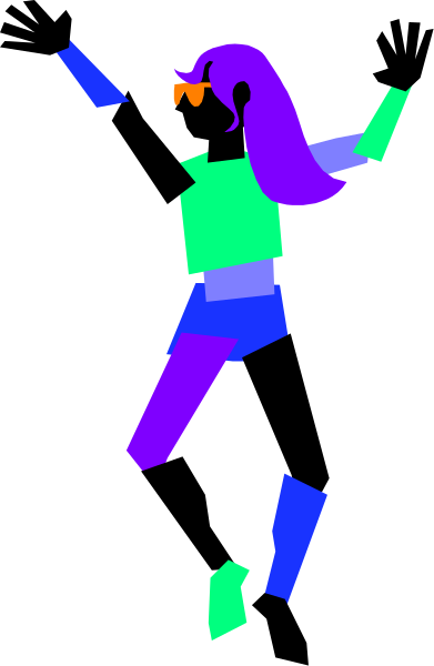 The image shows a pixelated figure of an animated character performing dance moves against a black background with white lines creating diagonal stripes across it.