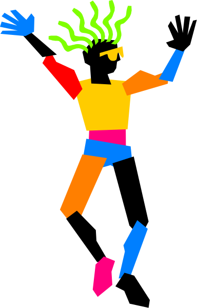 The image shows a colorful pixelated figure of an animated character performing what appears to be breakdancing moves against a black background with white lines creating diagonal stripes across it.