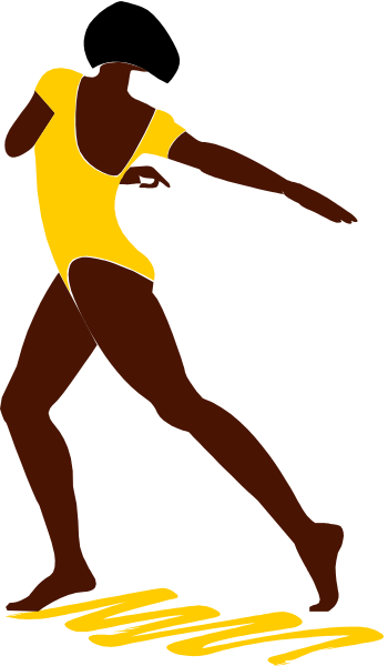The image shows a cartoon of an animated figure that appears to be running on what looks like cobblestones with its arms outstretched in front for balance.