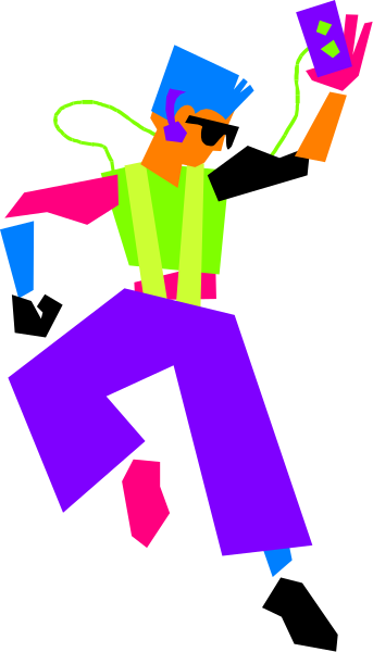 The image shows a pixelated figure of an animated character holding two cell phones while jumping on what appears to be a trampoline against a dark background with no other discernible objects in sight.